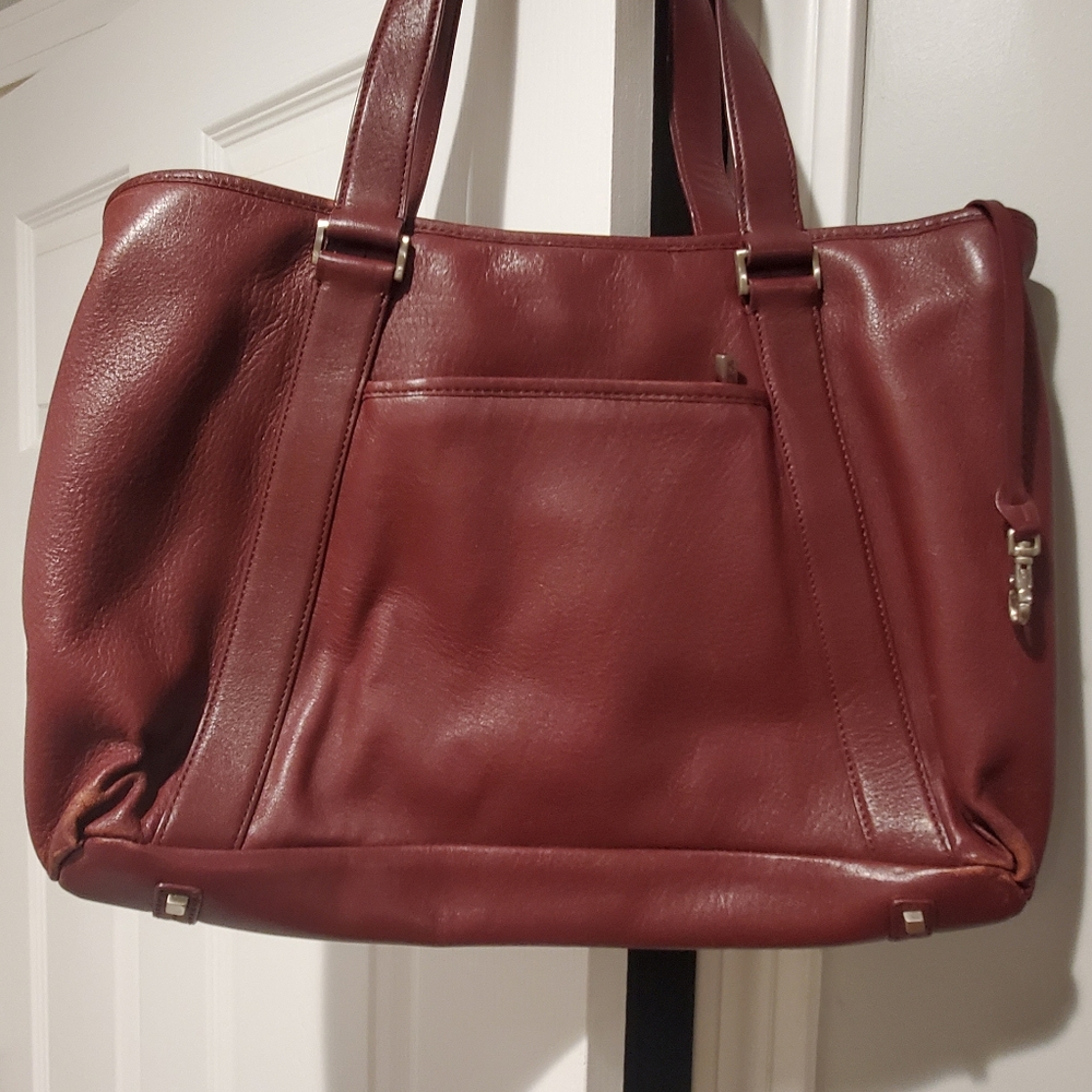 Tumi Red Burgundy  Leather Lg Handbag
